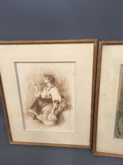 null Deux pièces encadrées d'après Renoir
Jeune fille au chapeau de paille, femme...