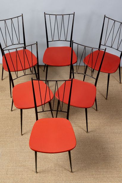null In the spirit of Colette GUEDEN (1905-2000)
Suite of six chairs in black lacquered...