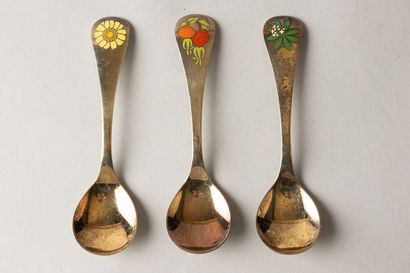 null Georg JENSEN DENMARK

Suite of three silver spoons gilded and partially enamelled...