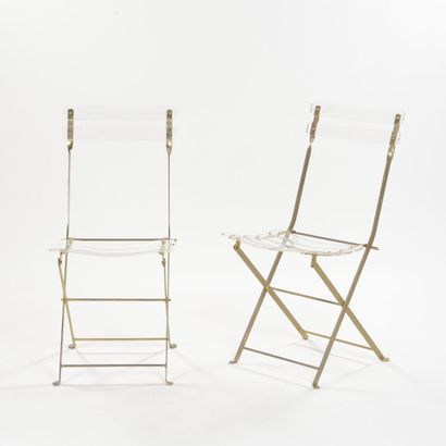 null Yonel LEBOVICI (1937-1998) 

Pair of folding chairs with gilded metal structure...