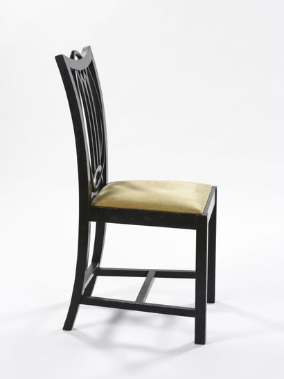 null In the spirit of Josef HOFFMANN

Suite of three chairs with black lacquered...
