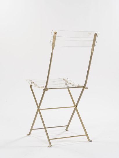 null Yonel LEBOVICI (1937-1998) 

Pair of folding chairs with gilded metal structure...