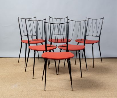 null In the spirit of Colette GUEDEN (1905-2000)
Suite of six chairs in black lacquered...