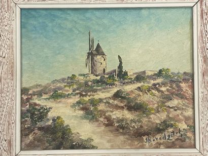 null Serge BORODZITCH (Peintre de Maussane XXe).
Vue du moulin de Maussane
Huile...