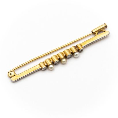 null 18k (750) yellow and white gold antique barrette brooch set with half pearls...