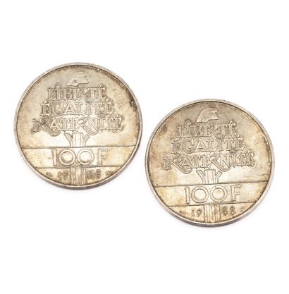 null Deux pièces argent 100 Francs République Française 1988 EXEMPTE