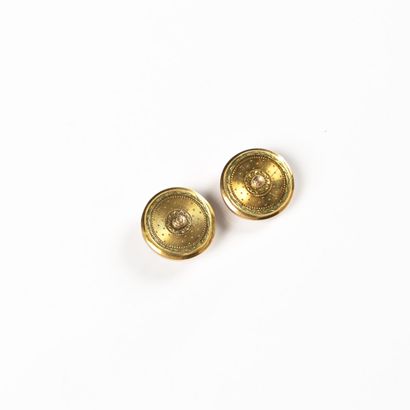 null Paire de boutons de col en or jaune, 18 K (750), décor d'une couronne de lauriers....