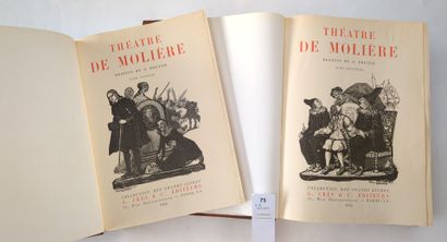 null MOLIERE. Théâtre. 2 volumes in-4, demi-reliure cuir (chagrin). Couvertures et...