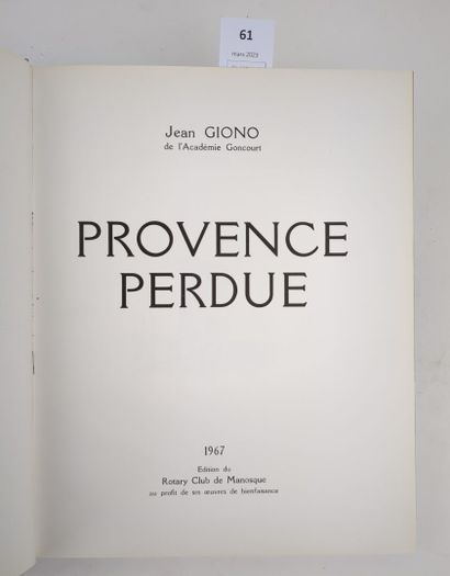 null GIONO (Jean). Provence perdue. Un volume in-4 cartonné, illustré au premier...