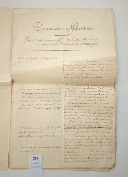 null [Allier]. [Canton d'Hérisson]. Commission de statistique. Questions soumises...