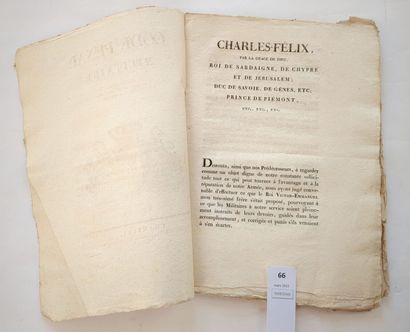 null [Savoie]. Code pénal militaire en date du 27 août 1822. In folio en feuilles...