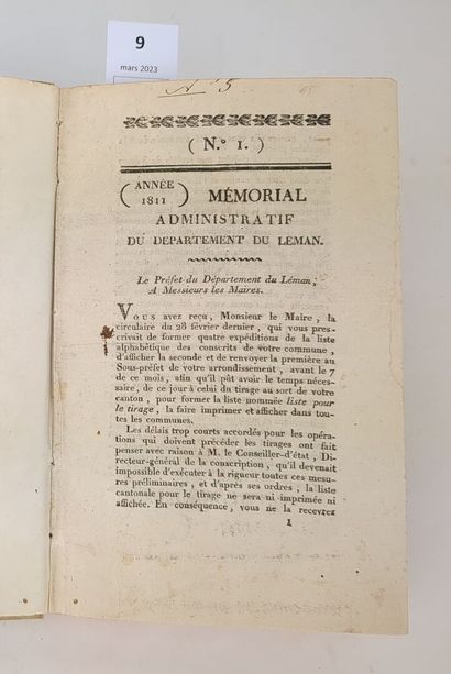 null Mémorial administratif du département du Léman. Année 1811.
N° 1 à 33 soit 456...