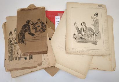 null Un ensemble de 19 dessins humoristiques de presse des années 1900 - 1915 réalisés...