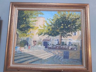 null C. PEQUET 
Lot de trois huile sur toile 
l'ile : 38 x 45 cm 
Accidents sur la...