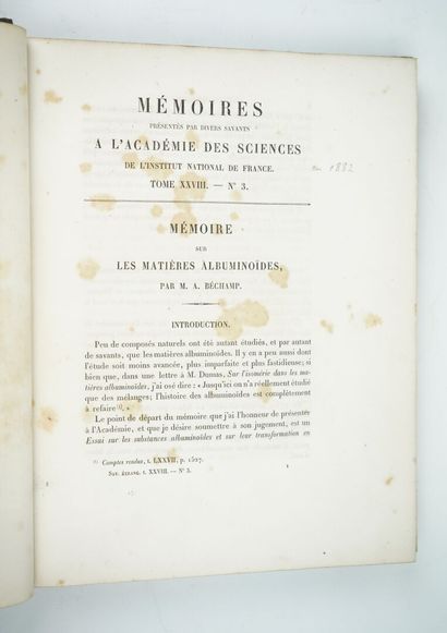 null BÉCHAMP (Pierre Jacques Antoine): Essai sur les substances albuminoïdes et sur...