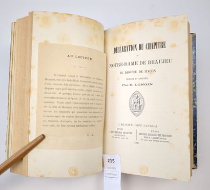 null [Beaujolais]. LONGIN (Émile). Réunion de quatre rares ouvrages relatifs à Beaujeu...