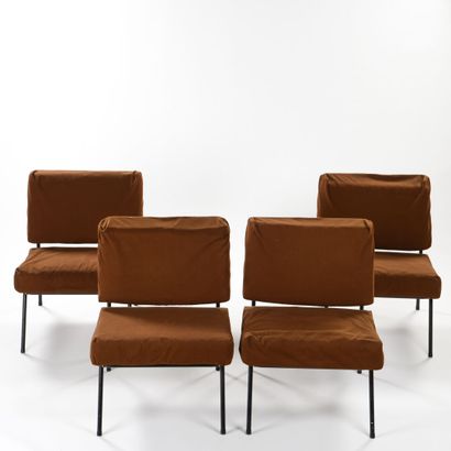 null Paul GEOFFROY (XXth)

Suite of four armchairs with a black lacquered tubular...