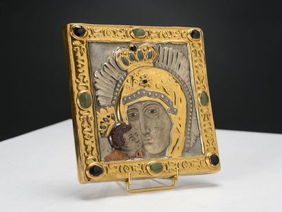 null François LEMBO (1930-2013)

Virgin and child 

Icon in enamelled ceramic polychrome...