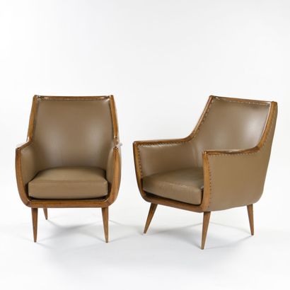 null SWISS WORK

Pair of basket armchairs with ash frame. Upholstered and covered...