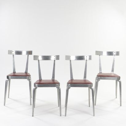 null JOSS FURNITURE

Suite of four chairs with aluminum structure and screwed back....