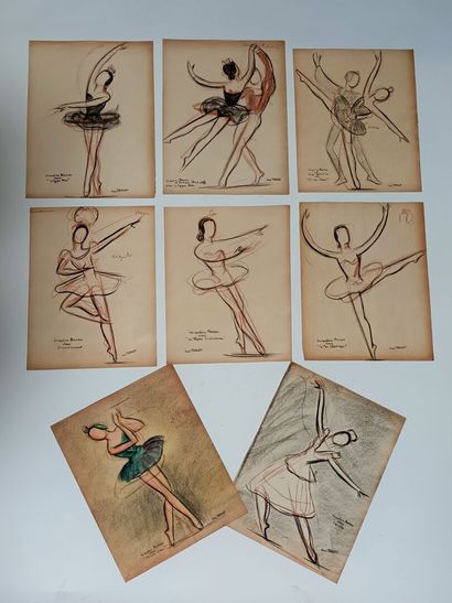 Huit dessins de Jean Target de la danseuse...