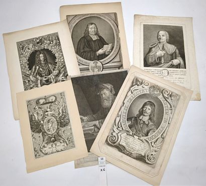 Réunion de 6 portraits gravés du XVIIe ou...