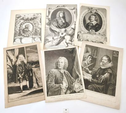 Un ensemble de 6 portraits gravés du XVIIe...