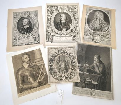 Un ensemble de 6 portraits gravés du XVIIe...