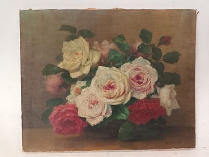 DEPLANCHES 
Bouquet de rose
Huile sur toile
Signée...
