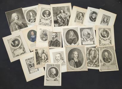 Réunion de 21 portraits gravés des XVIIe...