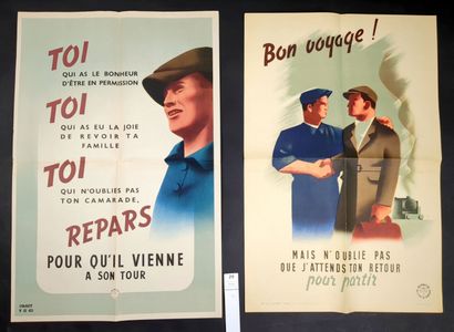 null [Seconde Guerre Mondiale - Travail en Allemagne]. Réunion de 2 affiches:
1/...