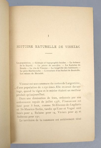 null MAZON (Albin). Notice sur Vinezac. Privas, Imprimerie Ardéchoise, 1897. Un volume...