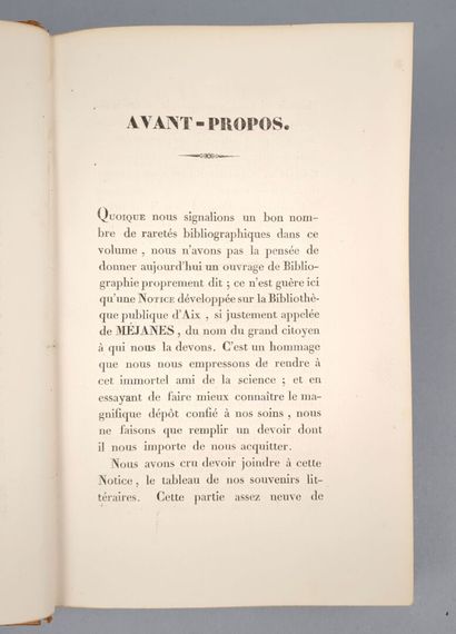 null [Provence]. ROUARD (Étienne-Antoine). Notice sur la Bibliothèque d'Aix, dite...