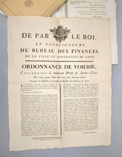 null [Rhône]. Rare réunion de 6 documents relatifs à Jean-Antoine Morand ou au pont...