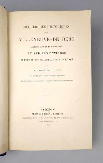 null [Ardèche]. MOLLIER (Abbé P.H.). Recherches historiques sur Villeneuve-de-Berg...