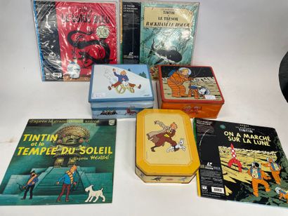 null Trois boîtes en métal Tintin et Milou 
Disque 33T Tintin et le temple du Soleil...