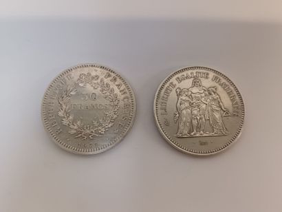 null Deux pièces en argent 50 francs 1974, 1975