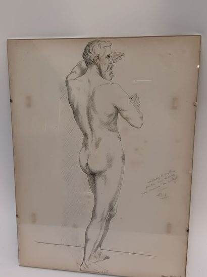 null Maurice MOUTARDE,
Anatomie masculine,
Pointe sèche sous verre, avec anotation...