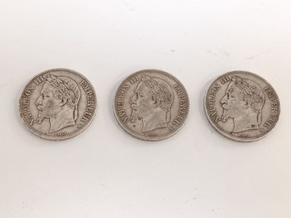 null Trois pièces de 5 francs argent, (BB) 1868, (BB) 1869
