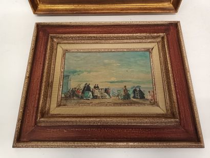 null D'après Eugène BOUDIN,
- Bord de plage animé,
 huile sur toile,
 19 x 25 cm

-...