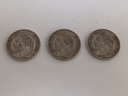 null Trois pièces de 5 francs argent, (BB) 1868, (BB) 1869