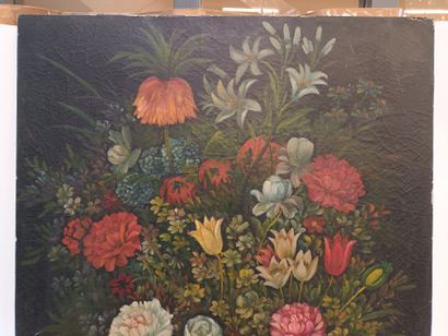 null Nature morte au bouquet de fleurs dans le goût de la peinture hollandaise,
Huile...