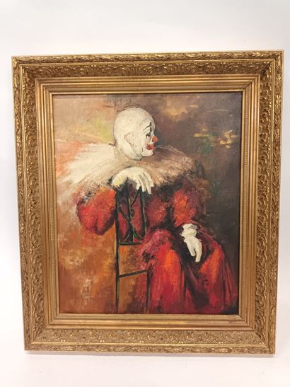 null Paul FERRY,
Clown,
Huile sur toile,
Signée en bas à droite,
47.5 x 40 cm