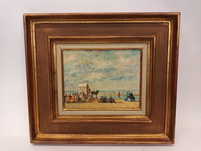 null D'après Eugène BOUDIN,
- Bord de plage animé,
 huile sur toile,
 19 x 25 cm

-...