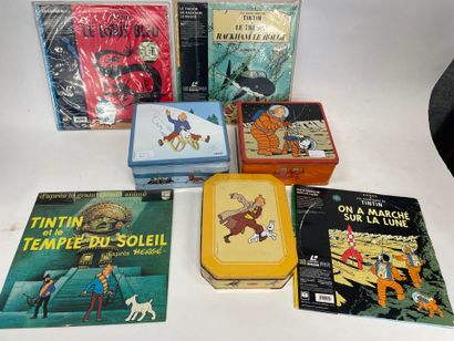 null Trois boîtes en métal Tintin et Milou 
Disque 33T Tintin et le temple du Soleil...