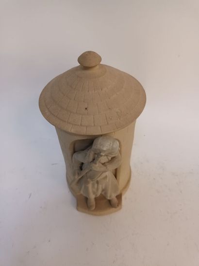 null Pot à tabac en céramique en forme de tour à décor d'un zouave en relief
H :...
