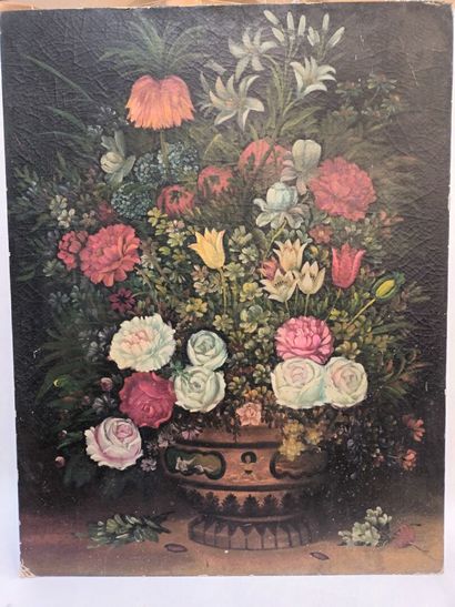 null Nature morte au bouquet de fleurs dans le goût de la peinture hollandaise,
Huile...