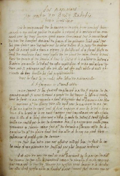 BUSSY-RABUTIN (Comte Roger de) MEMOIRES. Tome III. Manuscrit de 132 feuillets, rédigé...