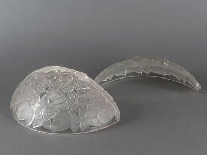 RENE LALIQUE (1860-1945) Paire d'appliques en verre moulé-pressé à décor floral stylisé....