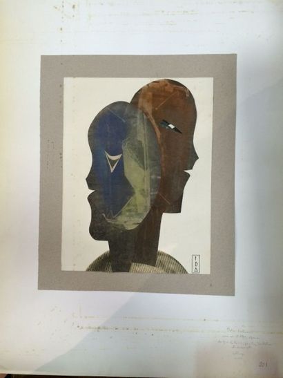 Ida COLUCCI (20ème) Collage sur papier représentant deux têtes Signé en bas à droite...